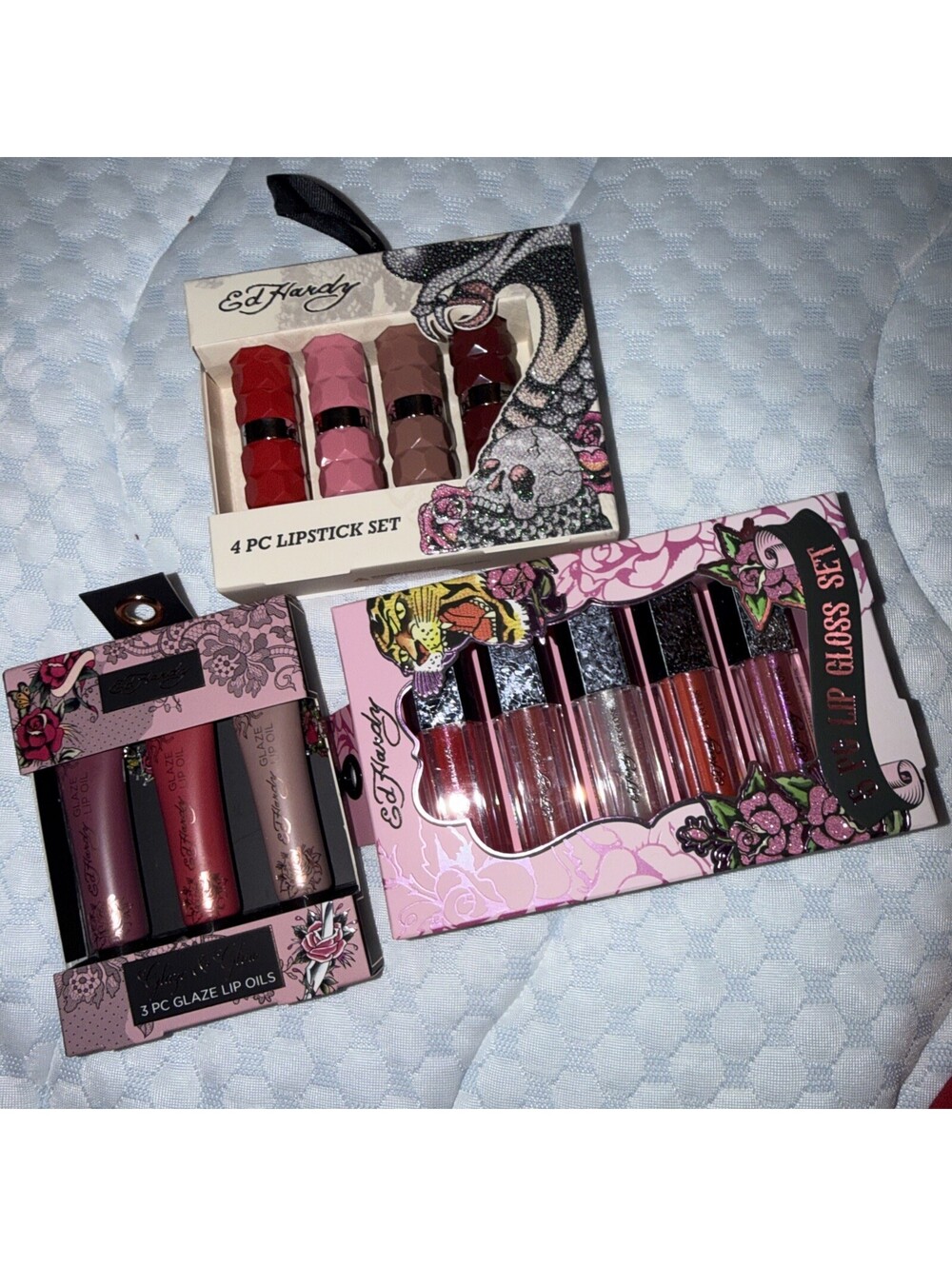 Ed Hardy lip Gloss, lip stick, lip Oils Bundle